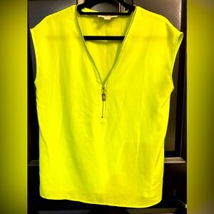 Like New Michael Kors Women's Neon Yellow Zip-Front Top Size Md